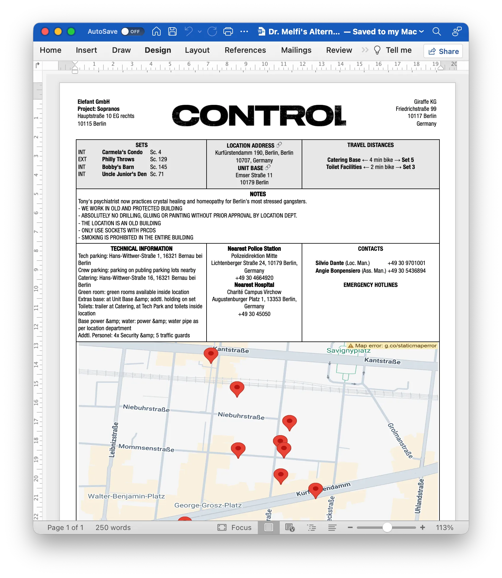 Export location sheets to Word